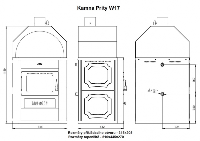 Prity W17 - krbové kachle/pec s výmenníkom